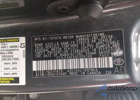 2009 Toyota Matrix S from USA, damaged, VIN 2T1LE40E69C009189